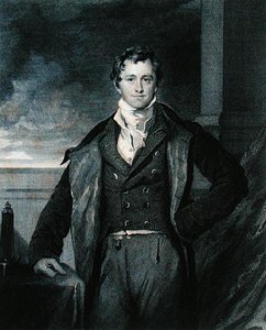 Muotokuva Sir Humphry Davysta (1778-1829), John Ayton Parisin teoksesta The Life of Sir Humphry Davy, kaiverrettu W.H. Worthington