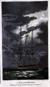 Nukkumassa mastopäässä, levy John Mitfordin (1782-1831) teoksesta The Adventures of Johnny Newcome in the Navy, kaivertanut W. Read tekijältä Thomas (after) Rowlandson