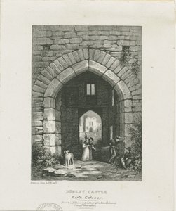 Dudley Castle - North Gateway: kaiverrus ja [?1800-luku] (painettu) tekijältä Thomas (after) Underwood
