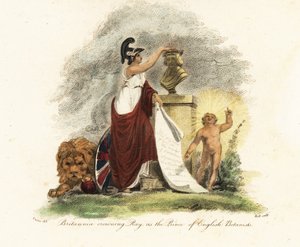 Britannia kruunaa John Rayn Englannin kasvitieteilijöiden prinssiksi. 1806 (kaiverrus)