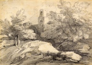 Maisema (lyijykynä) tekijältä Thomas (attr. to) Gainsborough