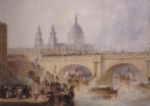 Lord Mayorin maihinnousu Blackfriars Bridgellä, noin 1830 tekijältä Thomas Allom