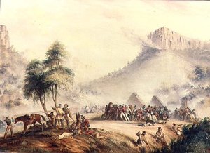 Kaffir ja Rebel Hottentots hyökkäsivät eversti Yarboroughin partioon Waterkloofissa tekijältä Thomas Baines