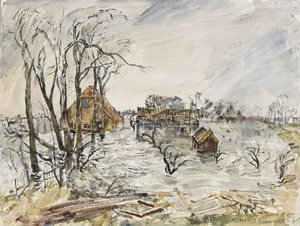 Walcherenin saari (Alankomaat) tulvii. Thomas Hennelin (1903-1945) maalaus, akvarelli 1944.