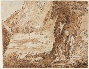 Maisema lampaiden ja kahden paimenen kanssa, 1800-luvun ensimmäinen puolisko. tekijältä Thomas Barker