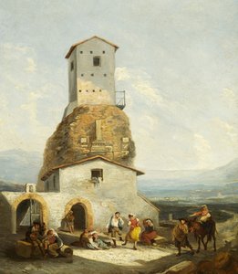 Näkymä Italiassa (öljy paneelille) tekijältä Thomas Barker