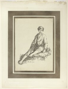 Young Boy Seated, Specimens of Polyautography -lehden ensimmäisestä numerosta tekijältä Thomas Barker