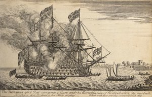 Brittannia", noin 1730 (etsaus). tekijältä Thomas Baston