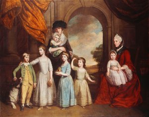 Ryhmämuotokuva Craven-lapsista, täyspitkä, ennen kaaria, jonka takana on maisema, 1776