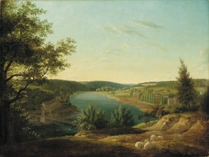 Näkymä ketjusillalle ja Schuylkillin putouksille, viiden mailin päässä Philadelphiasta tekijältä Thomas Birch