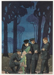 "Kerro minulle, missä rahat ovat?" hän sihisi. Poliisi kuulustelee leprechaunia James Stephensin The Crock of Gold -elokuvasta tekijältä Thomas Blakeley Mackenzie