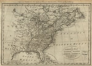 Oikea kartta Pohjois-Amerikan yhdysvalloista; mukaan lukien Britannian ja Espanjan alueet, huolellisesti laadittu vuoden 1784 sopimuksen mukaisesti. LOC 74692103 tekijältä Thomas Bowen