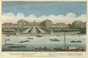 Näkymä Chelsean kuninkaallisesta sairaalasta ja Rotundasta Ranelagh Gardensissa, pubissa. Kirjailija: Robert Sayer, 1751 tekijältä Thomas Bowles