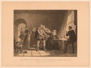 Mary Skotlannin kuningatar pakotettiin allekirjoittamaan luopumuksensa Lochlevenin linnassa, 1567, 1878