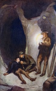Kuvitus Jules Vernen matkalle Maan keskustaan (värilitho)