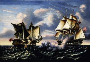 Yhdysvaltain fregatti United States kaappasi H.B.M. Fregatti Macedonianin, 25. lokakuuta 1812. tekijältä Thomas Chambers