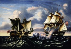 H.B.M. Fregate Macedonian, US Fregate United States, 25. lokakuuta 1812, 1852. tekijältä Thomas Chambers