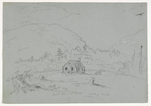 Talo Mount Desertissä, n.1844 (grafiitti, korotettu valkoisella väriliidulla paperille). tekijältä Thomas Cole