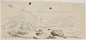 Maisemapiirros, 1841 (kynä ja musta muste kermanvärisellä paperilla) tekijältä Thomas Cole
