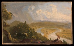 Luonnos teokseen Näkymä Mount Holyokelta, Northamptonista, Massachusettsista, ukkosmyrskyn jälkeen (The Oxbow) tekijältä Thomas Cole