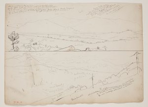 Näkymä kohti Ossipee-vuoristoa; näkymä kaukaisille vuorille tekijältä Thomas Cole
