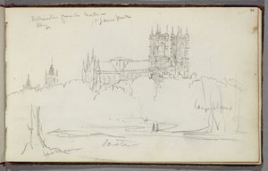 Westminster Abbey pohjoisesta, St. James Park, n. 1830 (kynä paperilla) tekijältä Thomas Cole