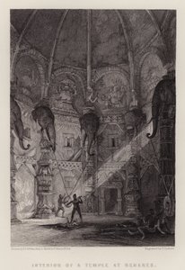 Benaresin temppelin sisustus (väri litho)