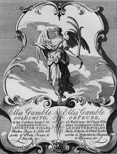 Kultasepän Ellis Gamblen kauppakortti, 1720-luku, 1827.