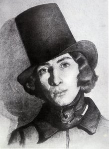Muotokuva Maurice Sandista (1823-1889), George Sandin pojasta, 21-vuotias - Thomas Couturen (1815-1879) päivätty piirustus - tätä piirustusta pidettiin pitkään hänen äitinsä George Sandina. tekijältä Thomas Couture