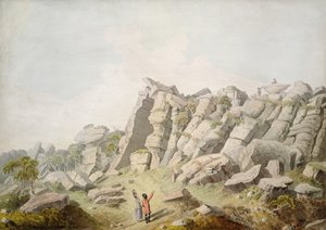 Figuurit Brimham Cragsissa (akvarelli paperille) tekijältä Thomas Daniell