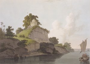 Hindoo-temppeli lähellä Currahia, Ganges-joella, elokuvasta "Itämainen maisema: Kaksikymmentäneljä näkymää Hindoostanissa", 1796 tekijältä Thomas Daniell