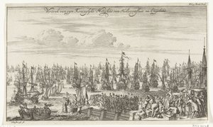 Hellevoetsluisin William III:n lähtö Englantiin 1688 Hänen kuninkaallisen korkeutensa Hellevoetsluisin lähtö Englannin jälkeen (otsikko esineessä) tekijältä Thomas Doesburgh