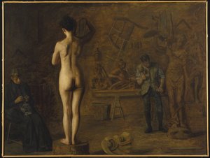William Rush veistämässä allegorista veistostaan Schuylkill-joesta tekijältä Thomas Eakins
