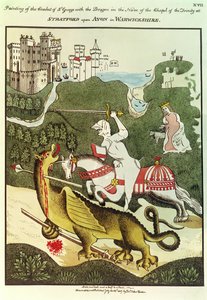 St. George and the Dragon, alkuperäisen maalauksen jälkeen kolminaisuuden kappelissa Stratford Upon Avonissa Warwickshiressä, 1804 tekijältä Thomas Fisher Hoxton