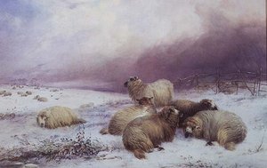 Talvimaisema lampaiden kanssa tekijältä Thomas Francis Wainewright
