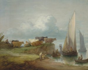 Nauta joen rannalla purjeveneineen, 1780-84