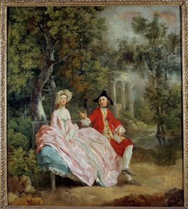 Keskustelu puistossa: Thomas Gainsborough ja hänen vaimonsa Margaret Painting kirjoittanut Thomas Gainsborough (1727-1788) 1746 su. 0,73 x 0,68 m - Keskustelua puistossa: Thomas Gainsborough ja hänen morsiamensa Margaret. Thomas Gainsboroughin (1727-1788) 