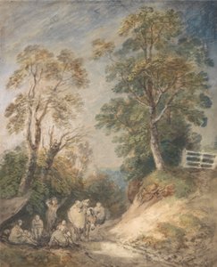 Country Lane, jossa mustalaiset lepäävät tekijältä Thomas Gainsborough