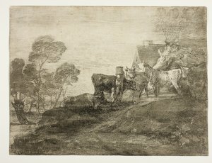Maisema karjan kanssa mökin luona tekijältä Thomas Gainsborough