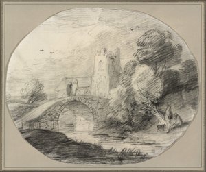 Jokimaisema sillan ja kirkon kanssa tekijältä Thomas Gainsborough
