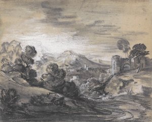 Metsäinen maisema linnan kanssa tekijältä Thomas Gainsborough