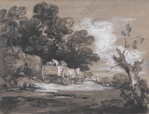 Metsäinen maisema maakärryillä ja hahmoilla tekijältä Thomas Gainsborough