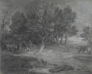 Metsäinen maisema mustalaisleirin kanssa tekijältä Thomas Gainsborough