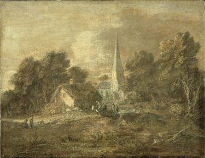 Metsäinen kylämaisema, alkuvuosi 1770-72 tekijältä Thomas Gainsborough