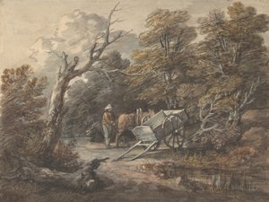 Metsäkohtaus talonpojan, hevosen ja kärryn kanssa, n. 1760. tekijältä Thomas Gainsborough