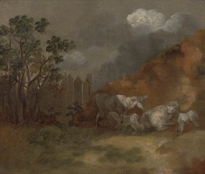 Lampaat ja karitsat aidan vieressä tekijältä Thomas Gainsborough RA
