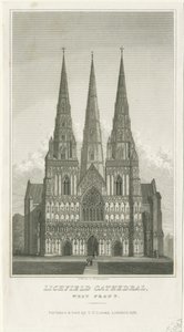 Lichfield Cathedral - West Front: kaiverrus, nd [c 1833] (tulostus) tekijältä Thomas George Lomax