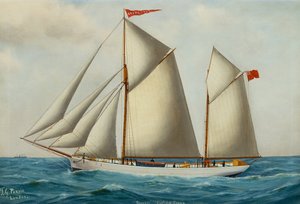 The Fore and Aft Schooner Grovehill Full Sailissa (öljy kankaalle) tekijältä Thomas George Purvis