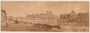Valikoima 20 Pariisin kauneimmista näkymistä: Näkymä Pont Neufille, osa Louvrea, Notre Dame ja College of Four Nations tekijältä Thomas Girtin
