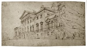 Harewood House, Yorkshire, noin 1798 (grafiitti kuvioidulle vellapaperille). tekijältä Thomas Girtin